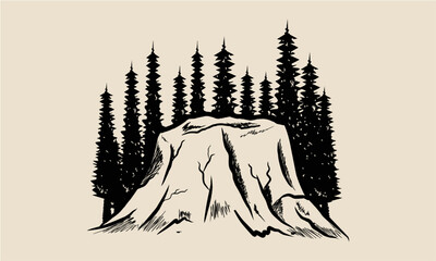 Hand drawn illustration of a mountain. Can be printed on stickers, t-shirts, etc. EPS and JPG file formats.