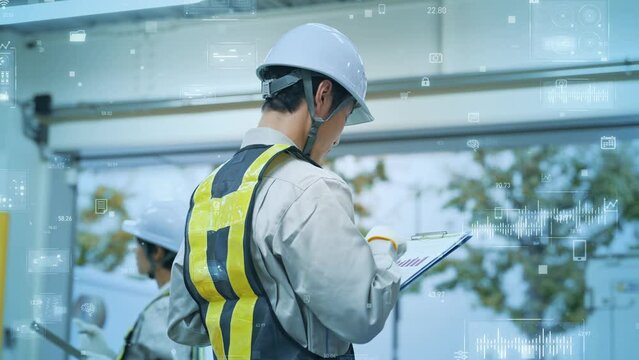 設備点検する作業員とテクノロジーイメージ