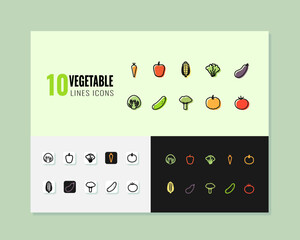 set of 10 vegetables lines icons