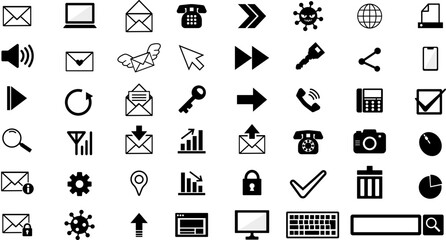 コンピューターのシンプルモノクロイラスト