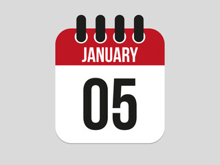 5 january calendar icon. Calendar template for the days of january. Red banner for dates and business