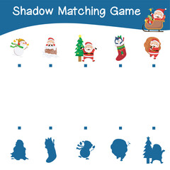 Obraz premium Shadow matching game worksheet Educational printable worksheet for children with Christmas theme. Matching the images with the shadow worksheet. Vector file.