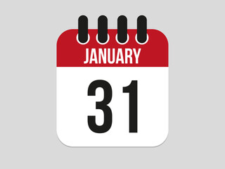 31 january calendar icon. Calendar template for the days of january. Red banner for dates and business
