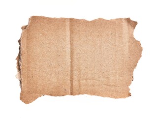 One ripped piece of cardboard material over isolated white background