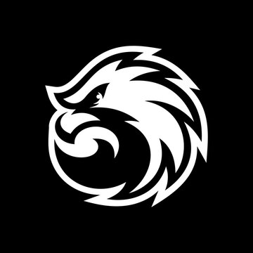 recommend clip art: Bird head, falcon, hawk or eagle mascot line art on dark background