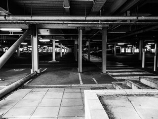 Black and white parking lot