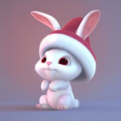 Fototapeta na wymiar White cute bunny rabbit in santa hat celebrating Christmas