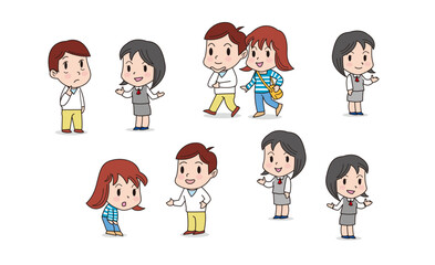 Fototapeta premium カワイイ女性が案内するイベント、展示場案内のイラスト