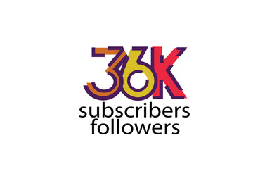 36K, 36.000 subscribers or followers blocks style with 3 colors on white background for social media and internet-vector