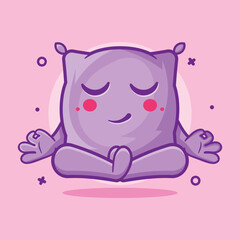 calm pillow character mascot with yoga meditation pose isolated cartoon in flat style design