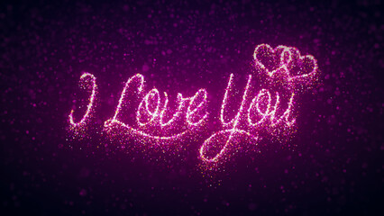 Romantic Red Shiny Glitter Sparkle I Love You Text With Two Hearts Lines On Sparkle Glitter Particles Falling