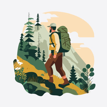 Hiking clipart illustration depicting a hiker with a backpack, enjoying the  scenic view of a waterfall in a lush forest. AI Generated 26674671 PNG