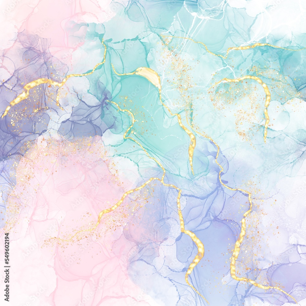 Poster abstract background with alcohol ink, marble texture design with gold glitter background for templat