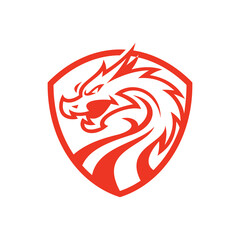 Dragon shield line art logo design, dragon mascot vector icon