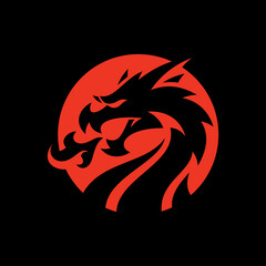 Dragon head silhouette logo design, dragon vector icon on dark background