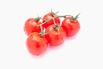 Red ripe fresh cherry tomatoes on a white background