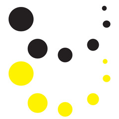 a set of black and yellow circles of different radius isolated on a white background, flat design style