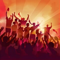 Fototapeta premium soccer fans cheering their team at a stadium winning a goal illustration with bright background