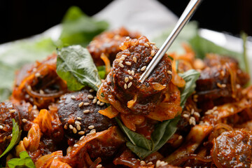 Stir-fried soondae and gopchang