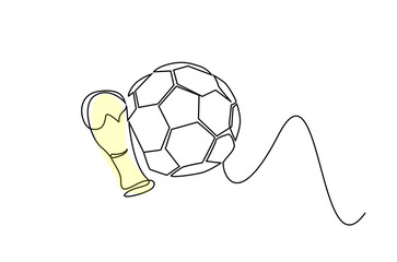Obraz premium football world cup victory win gold golden trophy award one line drawing minimal concept