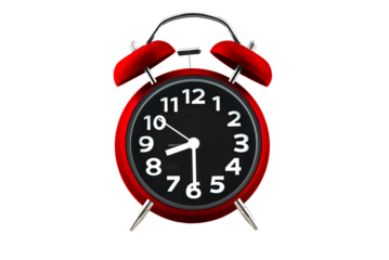 close up of a vintage Red bell clock on white background