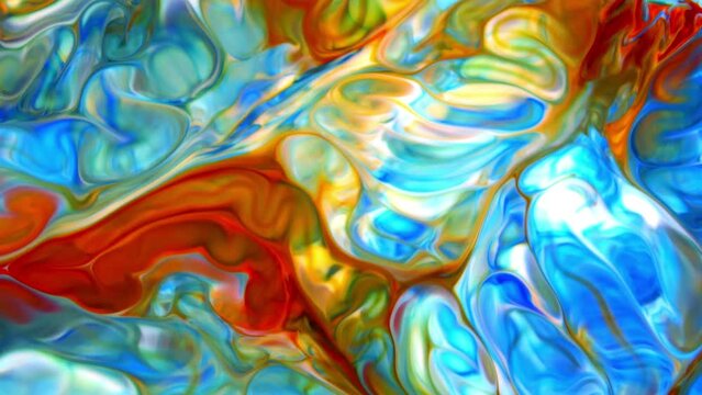 Abstract Infinite Color Loops And Explosions Hypnotizing in Detailed Surface Colorful Paint Spreads.