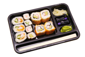 Sushi take out in a box isolated on transparency  photo png file