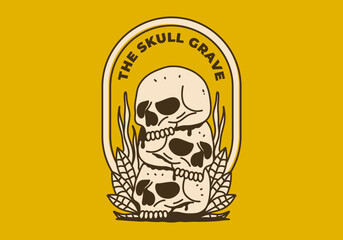 Vintage art illustration of a pile of skulls