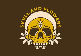 Vintage art illustration of the skull and flowers