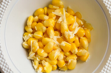 Jasuke (Jagung Susu Keju) is a traditional Indonesian snack, steamed sweet corn mixed with milk and grated cheese.