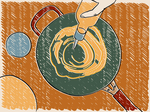 An Illustration of oil being poured into a pot
