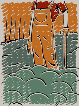 An Illustration of a farmer harvesting vegetables