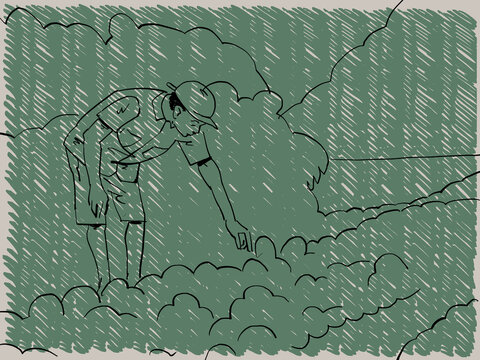 An Illustration of a farmer inspecting crops