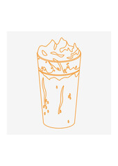 Editable Outline Style Top Side View Iced Korean Dalgona Coffee Vector Illustration in Long Glass Mug for Cafe and Beverage Related Design