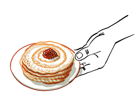 An Illustration of a hand holding a plate of Somali pancakes