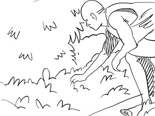 An Illustration of a farm worker inspecting crops