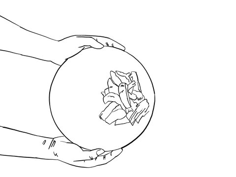 An Illustration of two hands carryng a plate with cooked wild mushrooms ndole