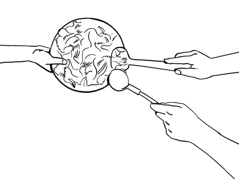An Illustration of hands reaching for casava on a plate