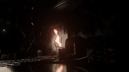 Laboratory interior with lighting underground in dark scene 3D rendering sci-fi wallpaper backgrounds