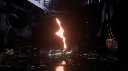 Laboratory door with lighting underground in dark scene 3D rendering sci-fi wallpaper backgrounds