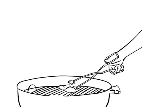 An Illustration of a hand with braai tongs flipping a peice of chicken