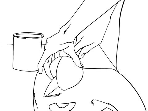 An Illustration of a hand chopping an onion in half