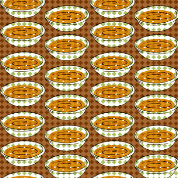 A polka dot African pattern made from bowls of soup 
