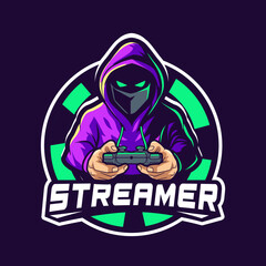 streamer gamer hooded mascot logo design vector with modern illustration style concept for badge, emblem and tshirt printing. gamer illustration for esport team. © Ilhustrator