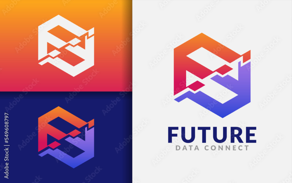 Poster Creative Initial Double F Logo Design with Simple Tech Futuristic Concept.