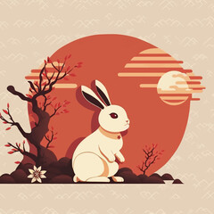 Happy chinese new year 2023 year of the rabbit zodiac background flower lantern