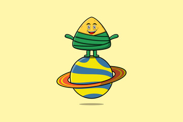 Cute cartoon Chinese rice dumpling character standing in planet vector icon illustration