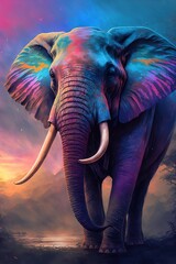 Fototapeta na wymiar Colorful painting of a elephant with creative abstract elements as background