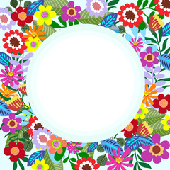 Exotic Flower border poster round circle decorated frame background with wishes.