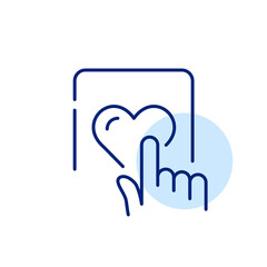 Finger tapping on heart symbol on a tablet. Positive reaction on social media. Pixel perfect, editable stroke line icon